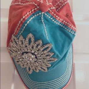 Turquoise & Orange Bling Boutique Hat
